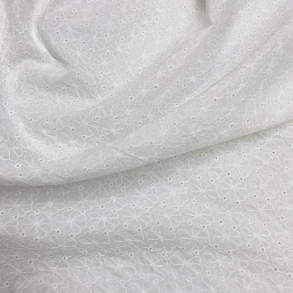 100% Cotton Embroidered Lace - White Floral Embroidery Voile Fabric