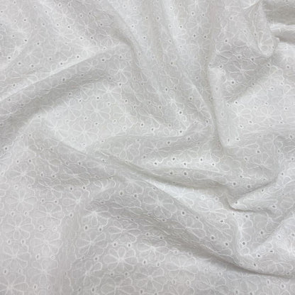 100% Cotton Embroidered Lace - White Floral Embroidery Voile Fabric