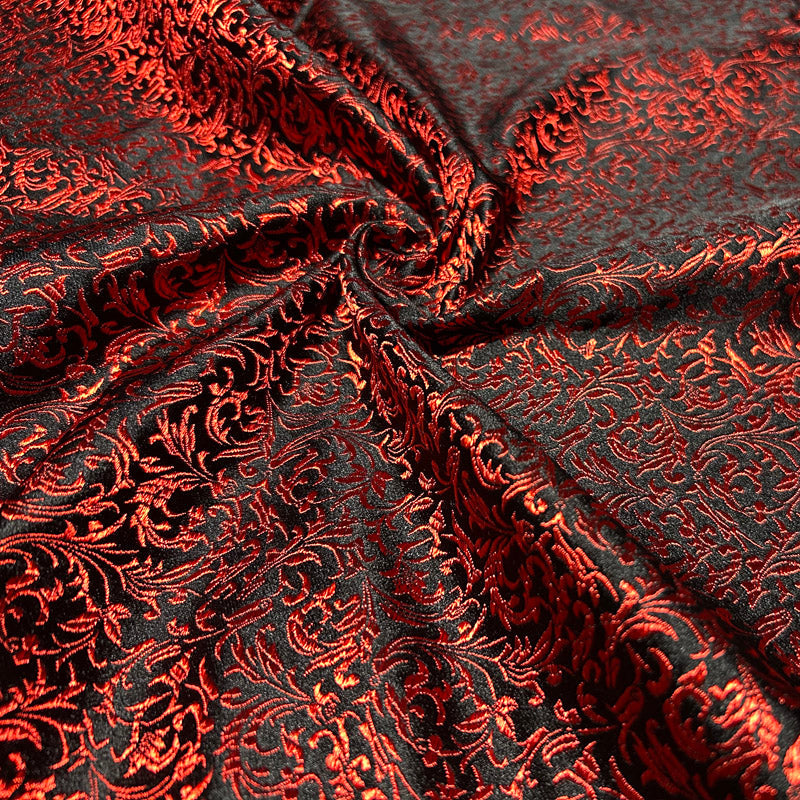 Black & Red Victorian Jacquard Brocade – Shimmer Woven Fabric