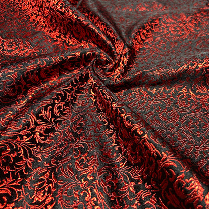 Black & Red Victorian Jacquard Brocade – Shimmer Woven Fabric
