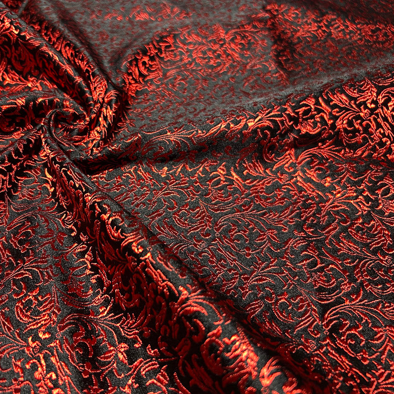 Black & Red Victorian Jacquard Brocade – Shimmer Woven Fabric