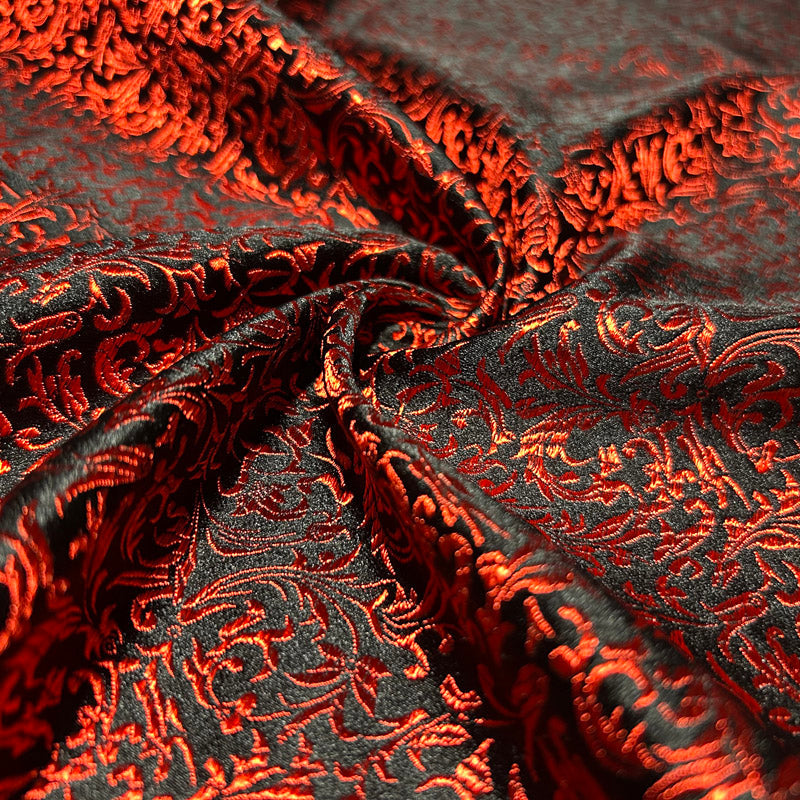 Black & Red Victorian Jacquard Brocade – Shimmer Woven Fabric