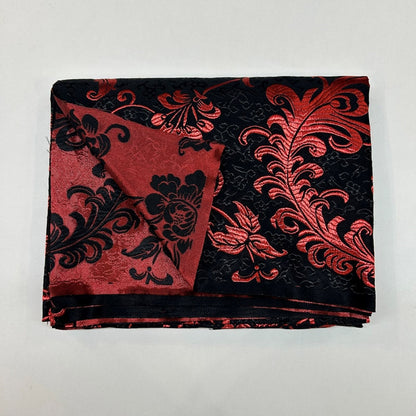 Black & Red Embroidered Brocade – Metallic Accent Jacquard Fabric