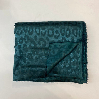 Ultra-Smooth Teal Leopard Silky Satin - Glossy Jacquard Textile
