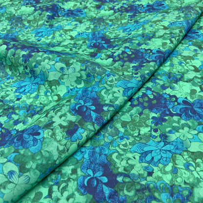 Elegant Teal Green Floral Print Cotton Fabric - Soft Breathable Cotton