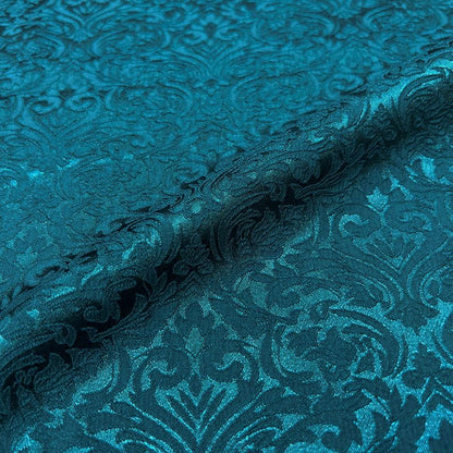 Small Damask Pattern Brocade – Cyan Jacquard Textured Fabric