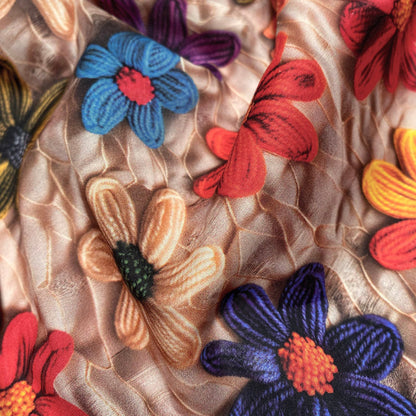 3D Floral Print Cotton Fabric – Embroidery-Look Textile