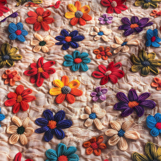 3D Floral Print Cotton Fabric – Embroidery-Look Textile
