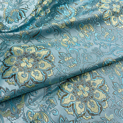 Teal Blue Damask Brocade – Elegant Jacquard Woven Fabric