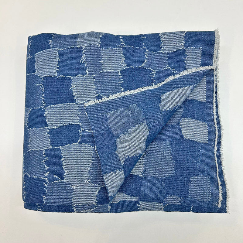 Stylish Blue Check Jacquard Denim - Durable Washed Cotton Jean Fabric