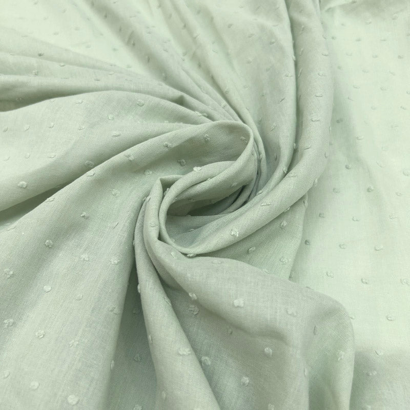 Pastel Mint Green Dots Embroidery Cotton - Thin & Soft Jacquard Weave