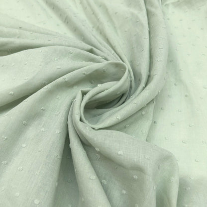 Pastel Mint Green Dots Embroidery Cotton - Thin & Soft Jacquard Weave