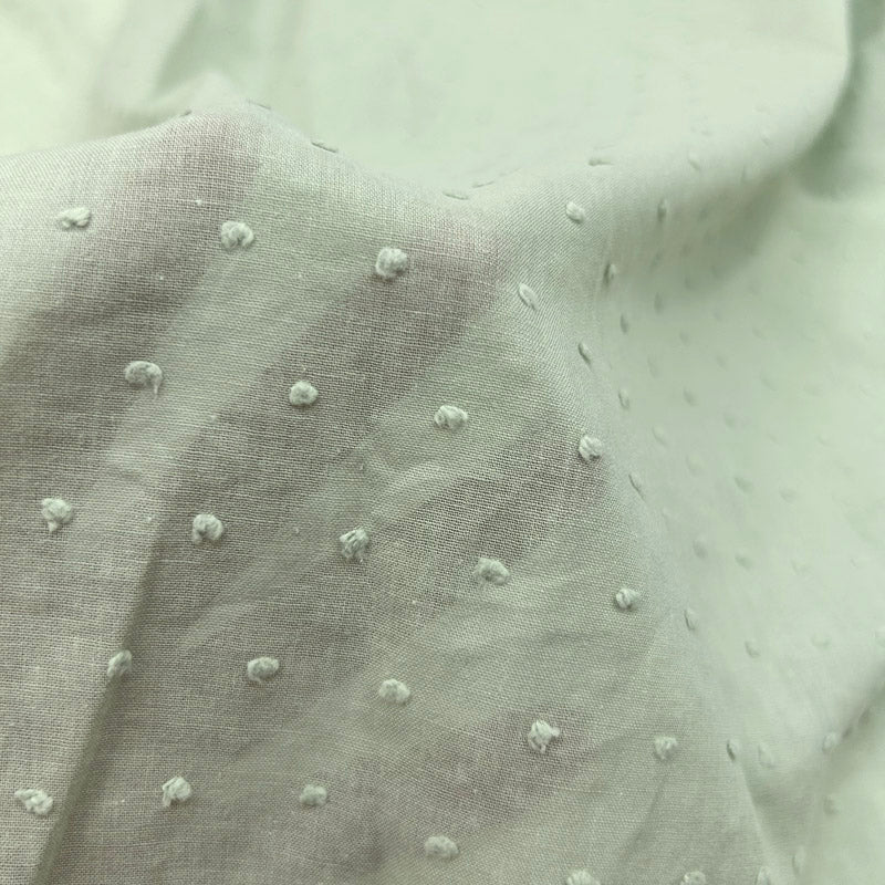 Pastel Mint Green Dots Embroidery Cotton - Thin & Soft Jacquard Weave