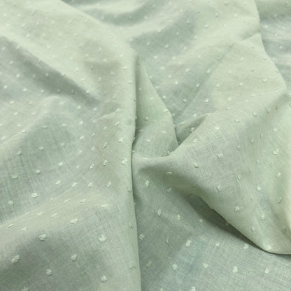 Pastel Mint Green Dots Embroidery Cotton - Thin & Soft Jacquard Weave