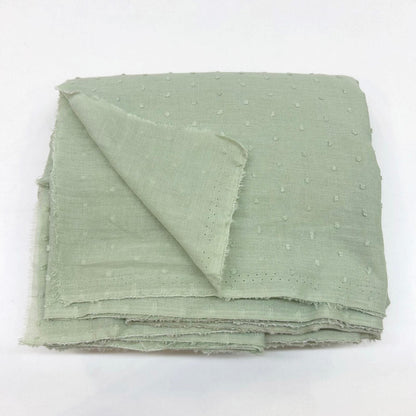 Pastel Mint Green Dots Embroidery Cotton - Thin & Soft Jacquard Weave