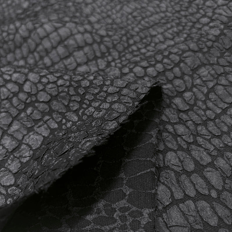 Black Embossed Brocade Fabric - Bubble Crinkle Snake Skin Textured