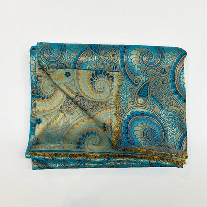 Luxury Blue Glossy Satin Brocade – Opulent Paisley Jacquard Fabric