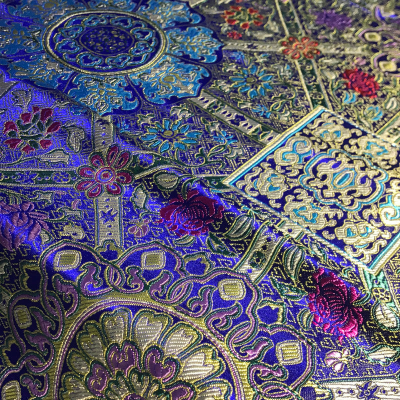 Royal Blue Geometric Relief Brocade - Multicolor Luxe