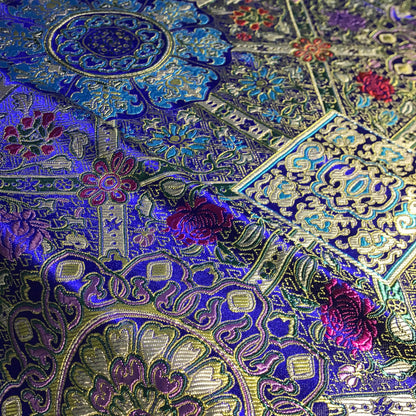 Royal Blue Geometric Relief Brocade - Multicolor Luxe