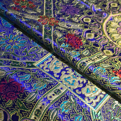 Royal Blue Geometric Relief Brocade - Multicolor Luxe