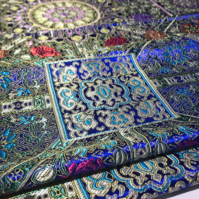 Royal Blue Geometric Relief Brocade - Multicolor Luxe