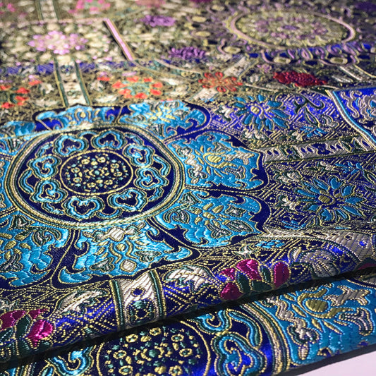 Royal Blue Geometric Relief Brocade - Multicolor Luxe