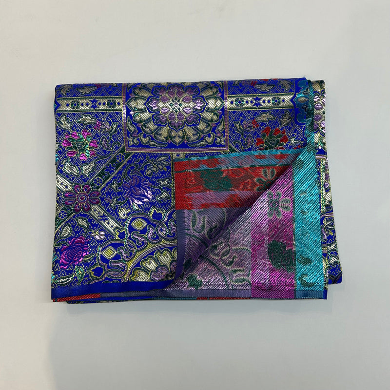 Royal Blue Geometric Relief Brocade - Multicolor Luxe
