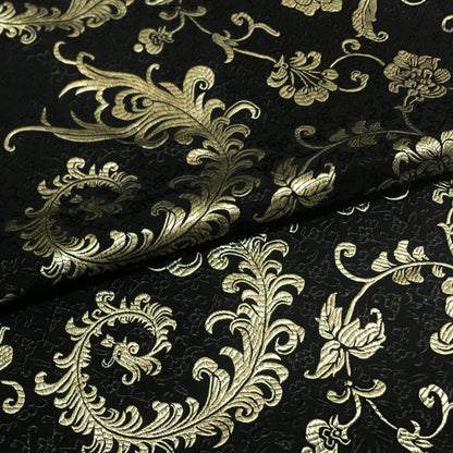 Byzantine Gold Tail Bloom Relief Gloss Brocade - On Black