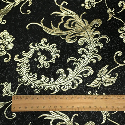 Byzantine Gold Tail Bloom Relief Gloss Brocade - On Black