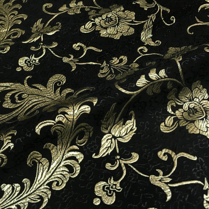 Byzantine Gold Tail Bloom Relief Gloss Brocade - On Black