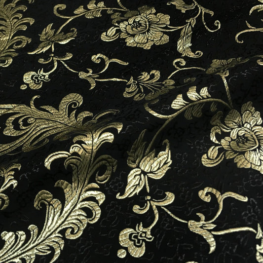 Byzantine Gold Tail Bloom Relief Gloss Brocade - On Black