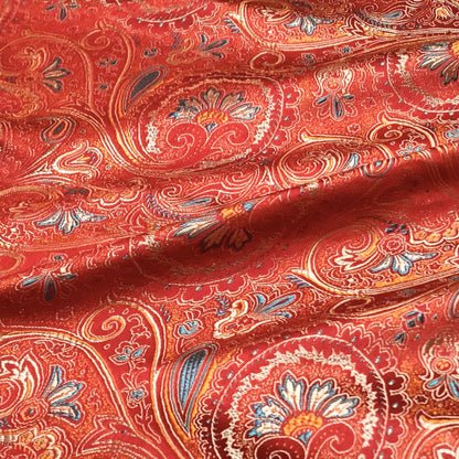 Classical Red Paisley Satin Brocade - Woven Jacquard Textile