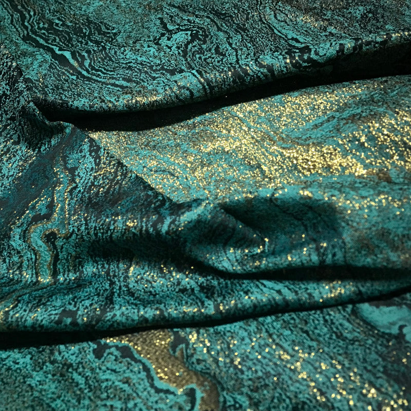 Glitter Green & Golden Jacquard Brocade – Sparkly Shiny Fabric for Clothing & Decor