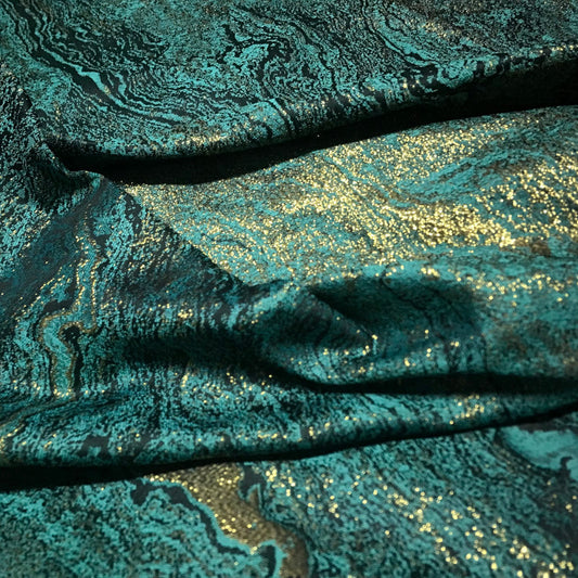 Glitter Green & Golden Jacquard Brocade – Sparkly Shiny Fabric for Clothing & Decor