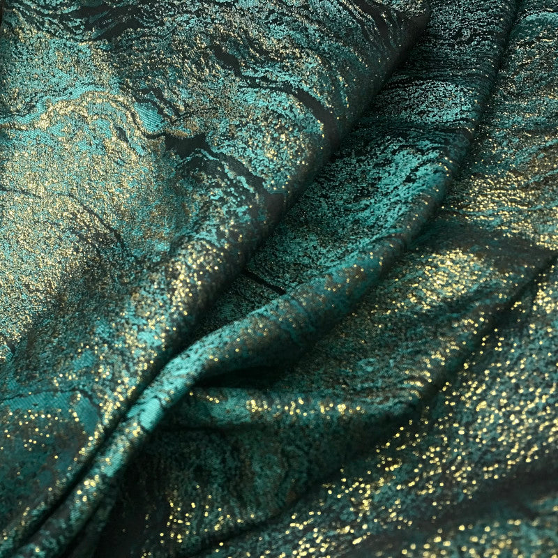 Glitter Green & Golden Jacquard Brocade – Sparkly Shiny Fabric for Clothing & Decor