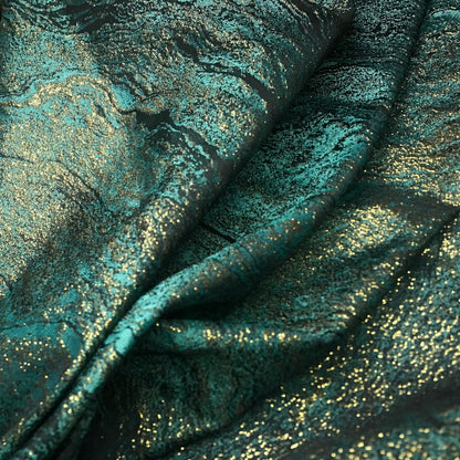 Glitter Green & Golden Jacquard Brocade – Sparkly Shiny Fabric for Clothing & Decor