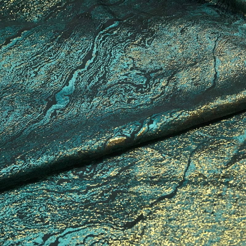 Glitter Green & Golden Jacquard Brocade – Sparkly Shiny Fabric for Clothing & Decor