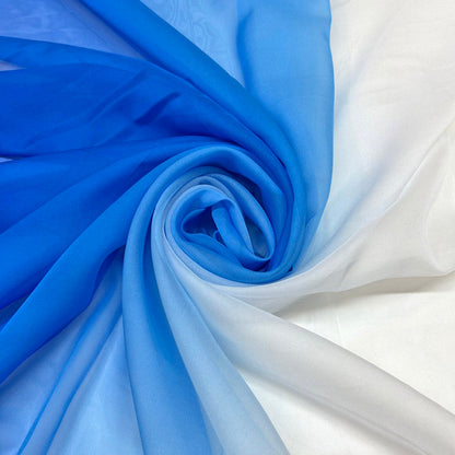 Thin White & Blue Gradient Chiffon - Sky-Like Sheer Draping Tulle
