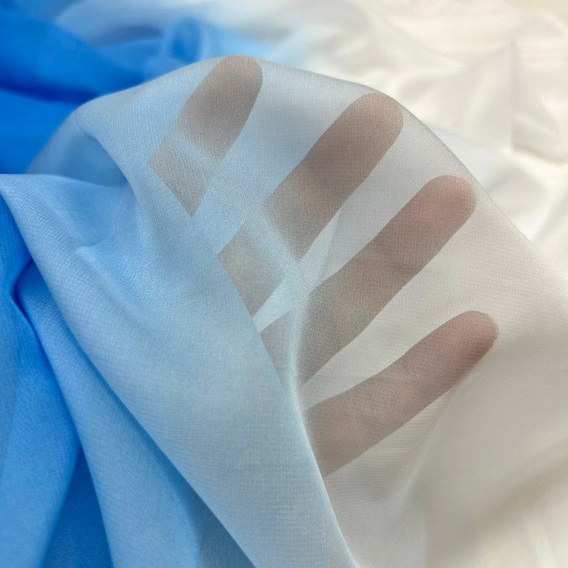 Thin White & Blue Gradient Chiffon - Sky-Like Sheer Draping Tulle