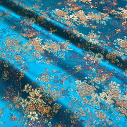 Chic Metallic Brocade Fabric - Elegant Blue Gold Jacquard Textile