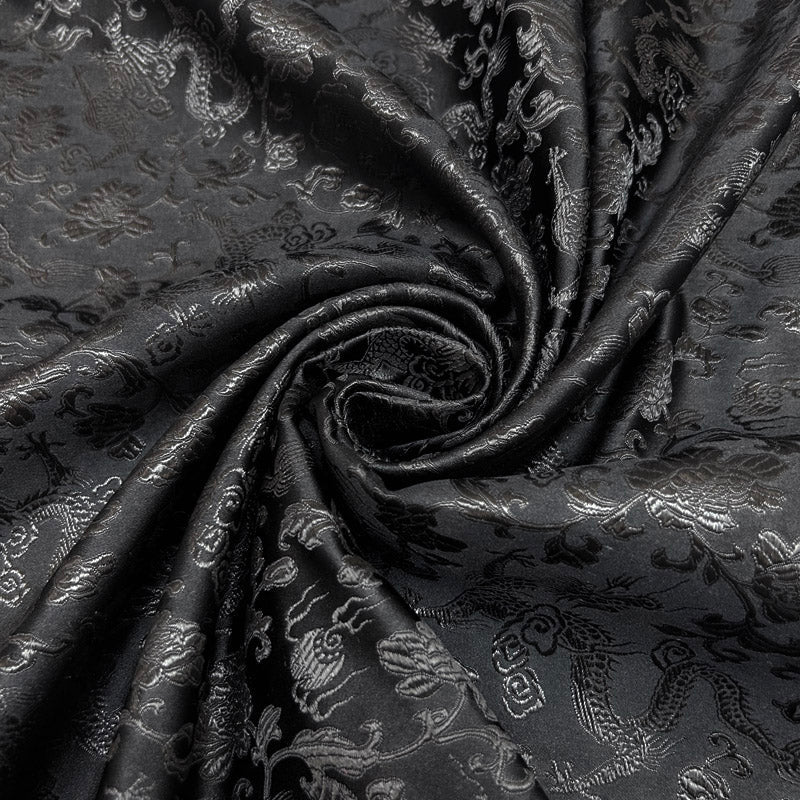 Black Dragon Chinese Brocade - Traditional Design Jacquard Textile