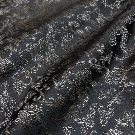 Black Dragon Chinese Brocade - Traditional Design Jacquard Textile
