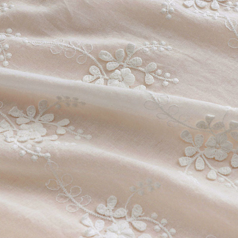 3D Floral Embroidery Cotton Fabric - Elegant White Raised Flower Lace