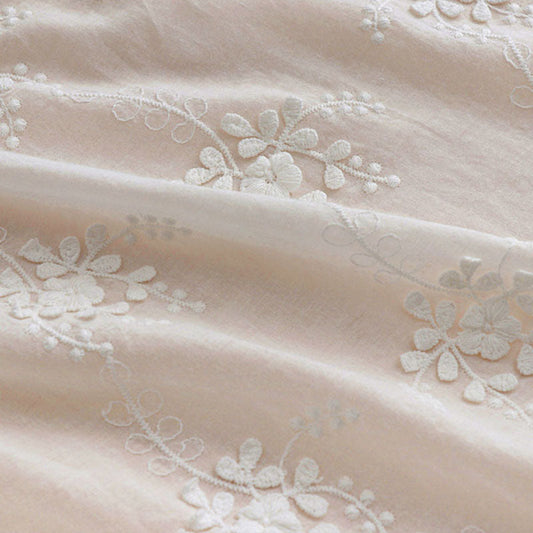 3D Floral Embroidery Cotton Fabric - Elegant White Raised Flower Lace