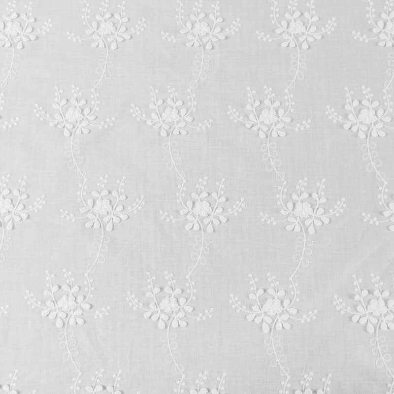 3D Floral Embroidery Cotton Fabric - Elegant White Raised Flower Lace