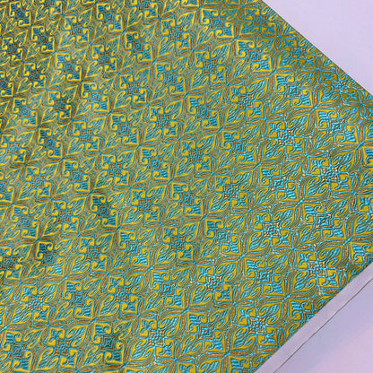Green Geometric Jacquard Brocade - Intricate Woven Shimmer Textile