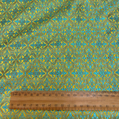Green Geometric Jacquard Brocade - Intricate Woven Shimmer Textile