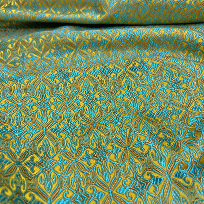 Green Geometric Jacquard Brocade - Intricate Woven Shimmer Textile