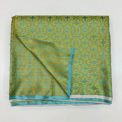Green Geometric Jacquard Brocade - Intricate Woven Shimmer Textile