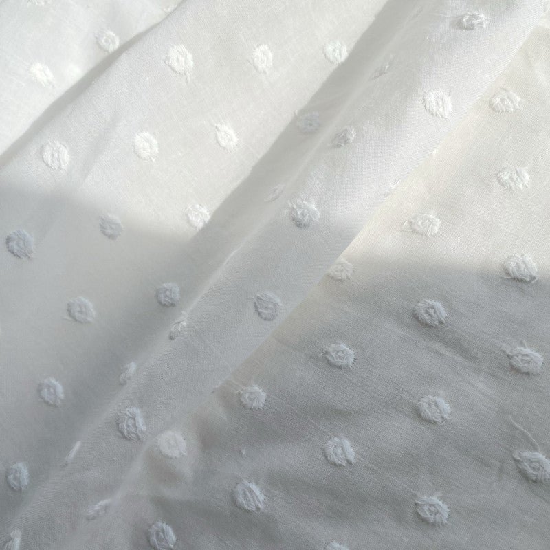 Thin Swiss Dots Embroidered Fabric - White Polka Dot Cotton Lace